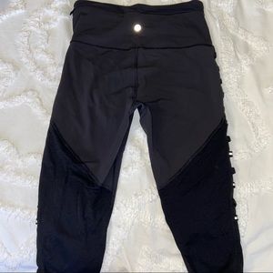 Lululemon Black Cropped Leggings Mesh Side Panel